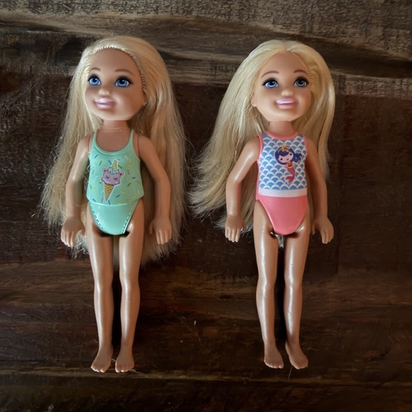 Mattel Other - Mattel Barbie Club Chelsea Beach Dolls Lot Of 2 Mermaid Ice Cream Cone Suit 5.5"